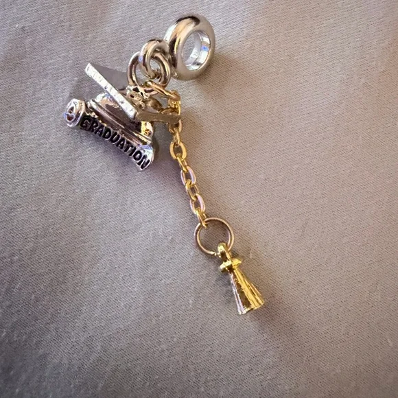 Silver & Gold Graduation Cap and Scroll Dangle Charm - Picture 5 of 6